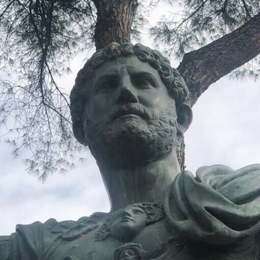 Rome, The Mausoleum of Hadrian, Park. Bronze statue of emperor Hadrian, ph. Brenda Lee Bohen
