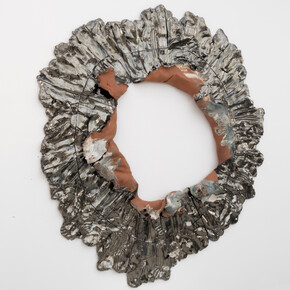 Brie Ruais, Torn Hole, 132lbs (Blue), 2014, Glazed and pigmented ceramic, hardware, 63 x 61 x 4 inches, 160 x 154.9 x 10.2 cm, courtesy the artist and Nicole Klagsbrun, photo credit Adam Reich