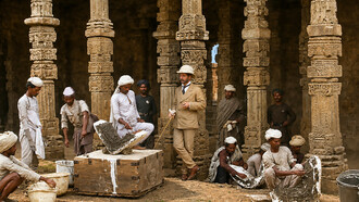 Indian moulders at work under the supervision of a colonial official near Qutb Minar, 1856. Courtesy of the Victoria and Albert Museum, London, UK