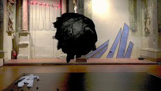 First Rose, Arshape One, 2018 sul fondo Arthur Duff, My Veins, 2017; Sophie Ko, Atlanti (Geografia Temporale), 2016; ph. credit Andrea del Bianco  