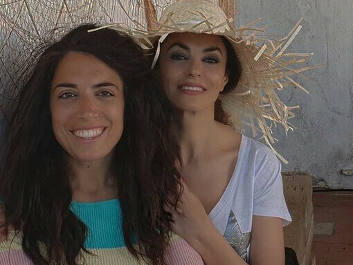 With Maria Grazia Cucinotta, backstage of Maybe It's Just Seasickness, photo Irene Saccenti