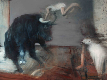 Nicola Pucci, Salto con Toro, 100 x 125 cm, olio su tela, 2015