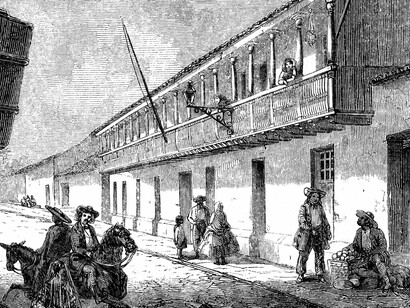 Dibujo de la casa de don Juanito, donde fue capturado y enviado al exilio, en 1859