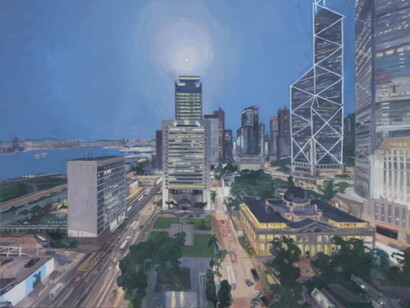 John Wonnacott, The Hong Kong Club from the Mandarin, 2013, Oil on canvas, 36 x 48 in (92 x 122cm)