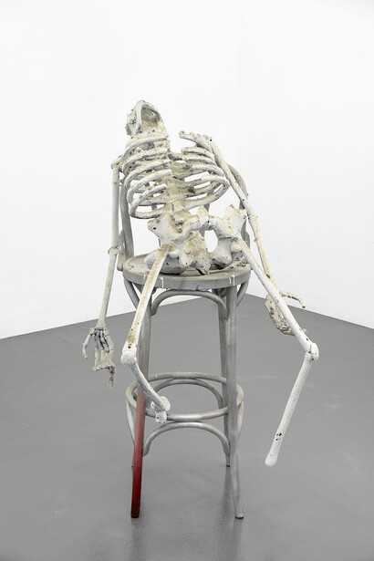 Urs Fischer, TBD Skeleton, 
2015, 
aluminium, oil paint, dust, 
126.4 x 69.2 x 96.2 cm / 49 ¾ x 27 ¼ x 37 ⅞ in, 
unique, Copyright the artist, courtesy Sadie Coles, HQ, London