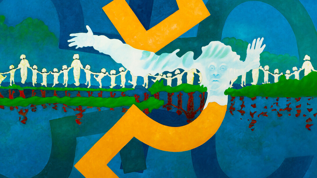 Agostino De Romanis - Il gruppo dei trenta se ne va, 2010 olio su cartone – cm. 100 x 140
