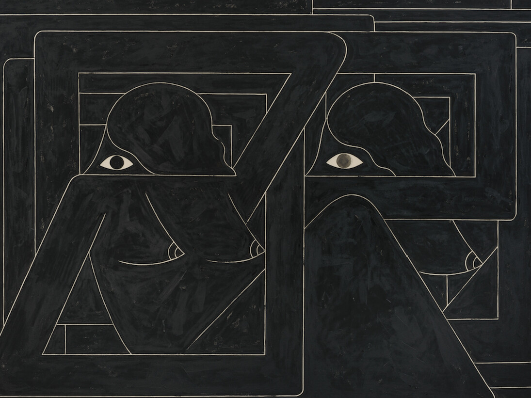 Un Esto Unidos (2 Figures. Black), 2016. Charcoal, acrylic and graphite on canvas. 60 x 84 inches. Courtesy of V1 Gallery