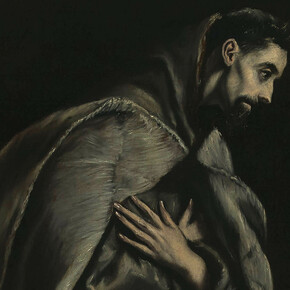 Greco, El Greco, ElSaint Francis in Prayer Before the Crucifixc. 1585 (detail)