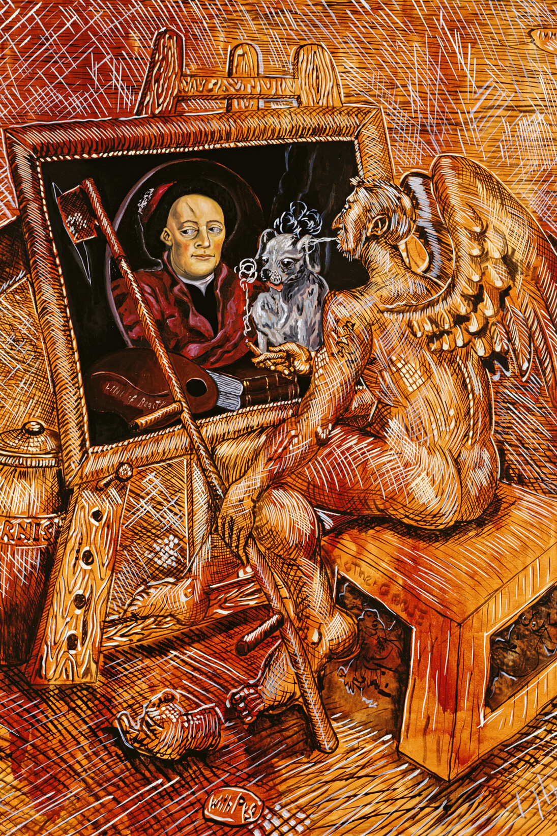 Jörg Immendorff, The Comic Muse with Pug, 1995, Huile sur toile, diptyque 250 x 220 cm, chacun, Photo: Lothar Schnepf, Cologne © Collection privée