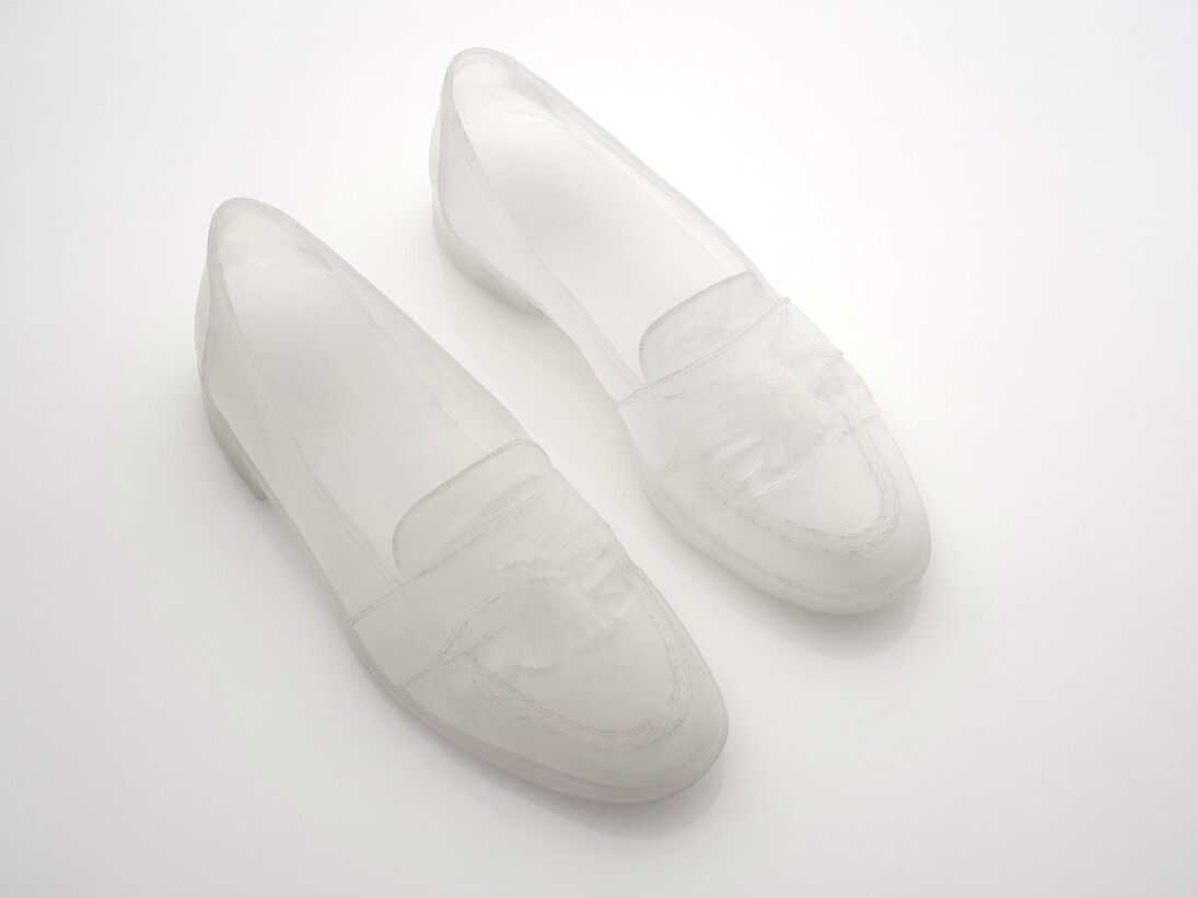 Eloise Hawser, Medivance, 2013, My fathers shoes cast in polyprolene from Velopex developer bottles © the artist