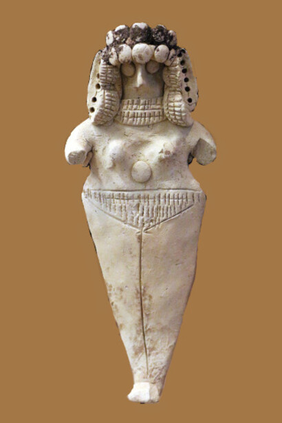 Periodo Isin-Larsa, figurina femminile nuda con copricapo, 2000-1800 a.C. circa