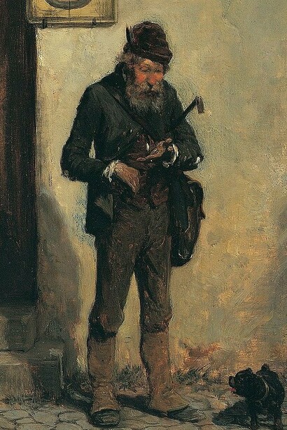 "El último centavo", óleo sobre madera, 
Hugo Kauffmann, 1872