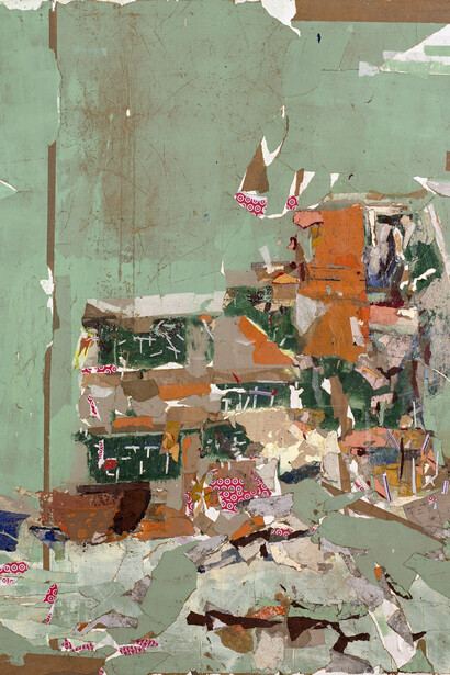 Tammam Azzam Untitled, 2019, Paper collage on canvas 55 x 47 inches. Credits:
Courtesy of the artist and Haines Gallery

