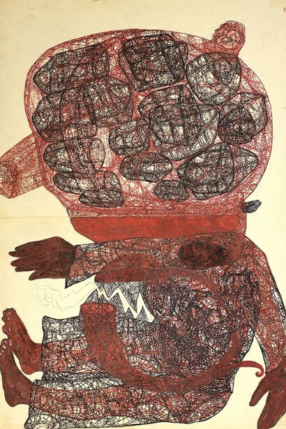 Ida Maly, Figur aus Zellen, um 1934, Tusche auf Papier, Privatsammlung, Foto © © Alistair Fuller, Bank Austria Kunstforum Wien