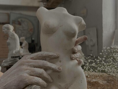 A sculpture using clay for their latest handmade artwork