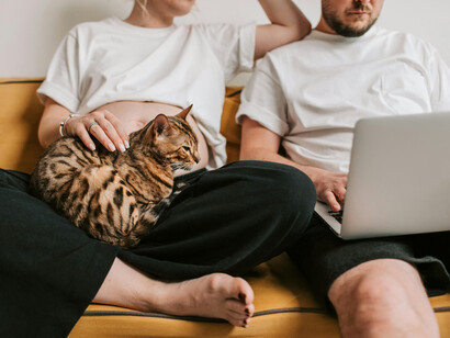 Matrimonio y su gato en el living. Un gato es selectivo, no se da con cualquiera, ni es fácil enamorarlos