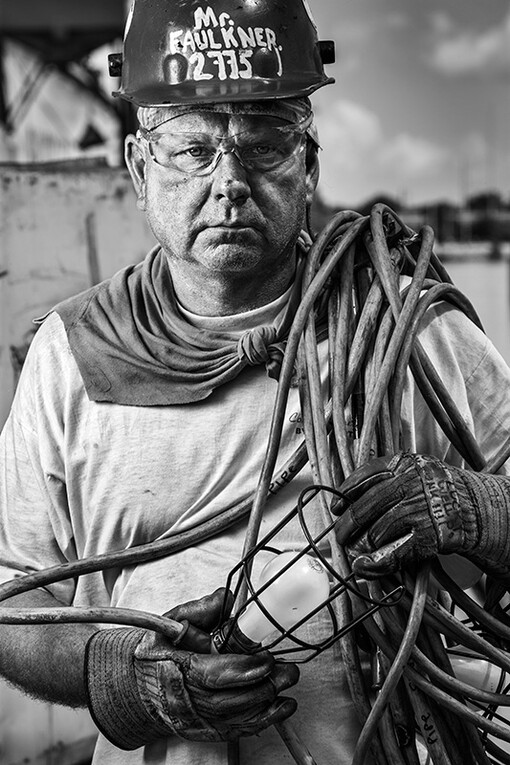 Glen McClure, Jerry Faulkner, Pipefitter, Colonna’s Shipyard, Inc. (Trade Team), Norfolk, VA., archival inkjet print (photograph), 2014. Image © and courtesy of the artist.