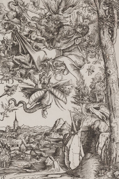 Lucas Cranach, The temptation of St Anthony – St Anthony carried by demons (detail), 1506. Courtesy of Národní galerie Praha