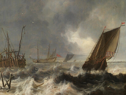 Peter van der Croos (1609/10-1701)
Estuaire avec navires hollandais
Huile sur bois
55 x 44 cm
© Hohenbuchau Collection on Permanent Loan
to Liechtenstein. The Princely Collections, Vienna. Detail