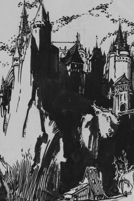 "L'Allemagne Féodale" (1914) by Auguste Louis Lepère (French, 1849–1918), France, 20th century. Created with brush and black ink over pencil, featuring white highlights
