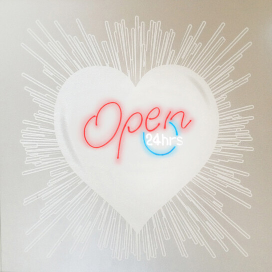 Rubem Robierb, Blue Open 24hrs, 54”x54”, Hand Painting/Silkscreen/Diamond Dust/Neon on Canvas 
