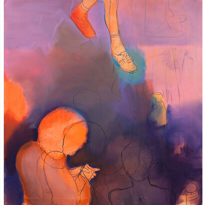 Thomas Eggerer, Orange Miasma, oil on canvas, 165.1 x 162.6 cm — 65 x 64 1/8 inches, 2015 © Thomas Eggerer, Courtesy Maureen Paley, London
