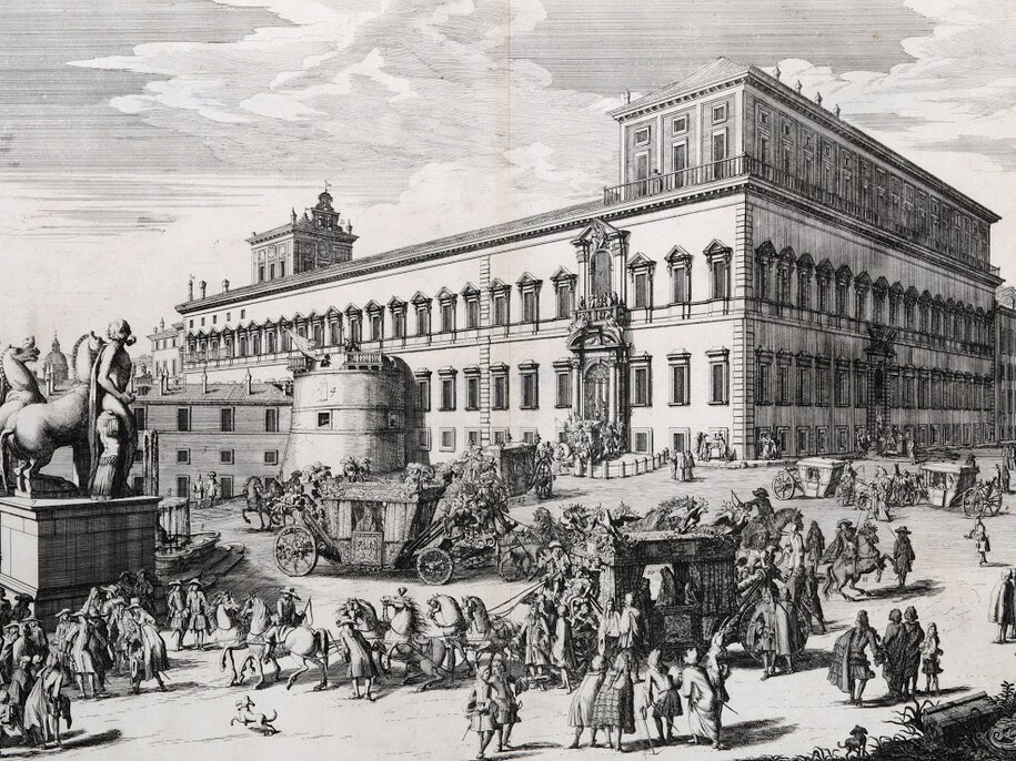 Gomar Wouters, Corteo del principe del Liechtenstein al Quirinale, 1692, dettaglio, acquaforte, 450 x 700 mm, Roma, Museo di Roma, inv GS 168