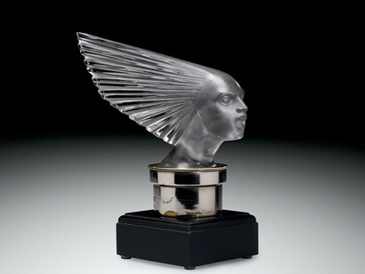 René Lalique, Designer, Lalique et Cie, Manufacturer, Victoire (Victory). Automobile mascot: Metal, colorless glass; mold-pressed and acid-etched. Designed 1928