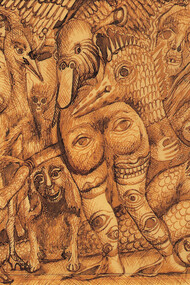 Frida Kahlo, Sans Titre ("Dessin au sujet inspiré de la philosophie orientale"), 1946. Encre sépia sur papier, 18 x 26,7 cm. Collection privée.