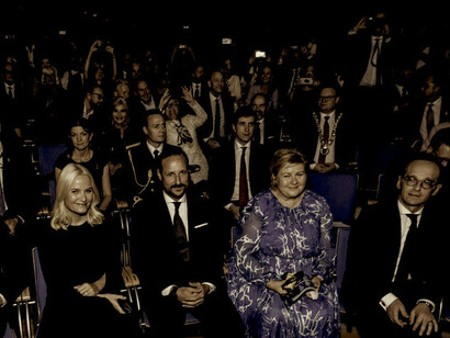 Fiesta de inauguración de la FILF 2019 con (entre otros) Juergen Boos, Mette Marit, el príncipe Haakon de Noruega Norwegen y Erna Solberg