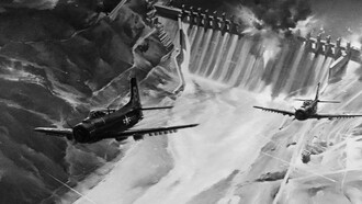 Aviones Douglas AD1 Skyraider sobrevolando la presa de Hwachon durante la Guerra de Corea