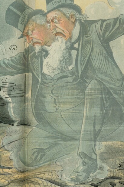 Detalle de "La perpetua pesadilla del empresario", de Louis Dalrymple, 1897