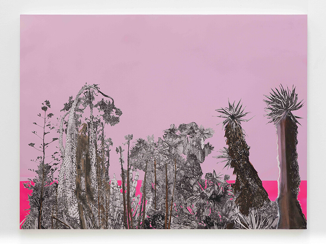 Cactus Trash and Treasure, 2016, ink and oil on wood panel, 91,44 x 121,92 x 05 cm (36 x 48 x 2 in.). Courtesy of galerie Art : Concept