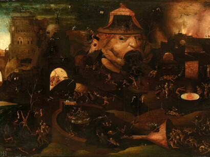 Imitador de Hieronymus Bosch; Cristo derribando las puertas del infierno, c. 1560