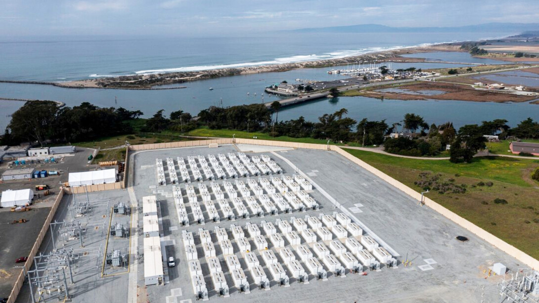 Batteries at a storage system in Moss Landing, California USA that caught fire in September 2022