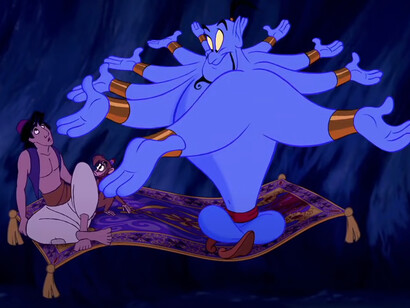 Il Genio della lampada in Aladdin, cartone animato disney, 1992