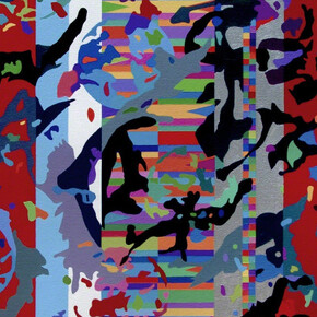 Peripheral thought, house photo word movie paint, singular color. Courtesy of Lora Schlesinger Gallery