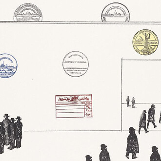 Saul Steinberg, The museum [El museo] (detalle), 1972. Cortesía del Museo de Arte Abstracto Español