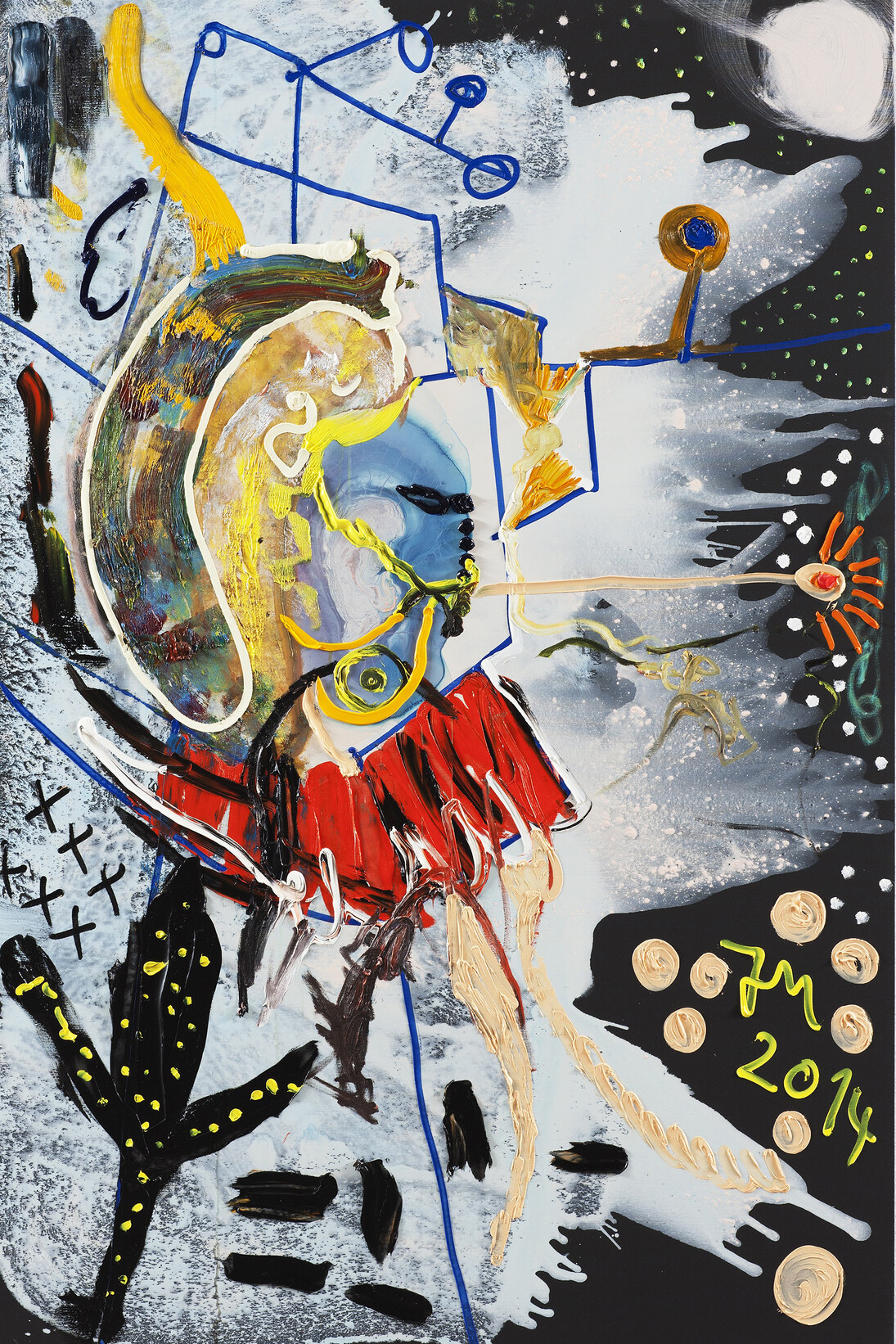 Jonathan Meese, DIE LEHRKRAFT "ZUKUNFT" SAUGT DICH AN..., 2014, Oil, acrylic on canvas, 210,5 x 140,3 x 3,3 cm / 82 3/4 x 55 1/4 x 1 1/3 in, Courtesy Jonathan Meese; Sies + Höke, Düsseldorf, Photographer Jan Bauer  