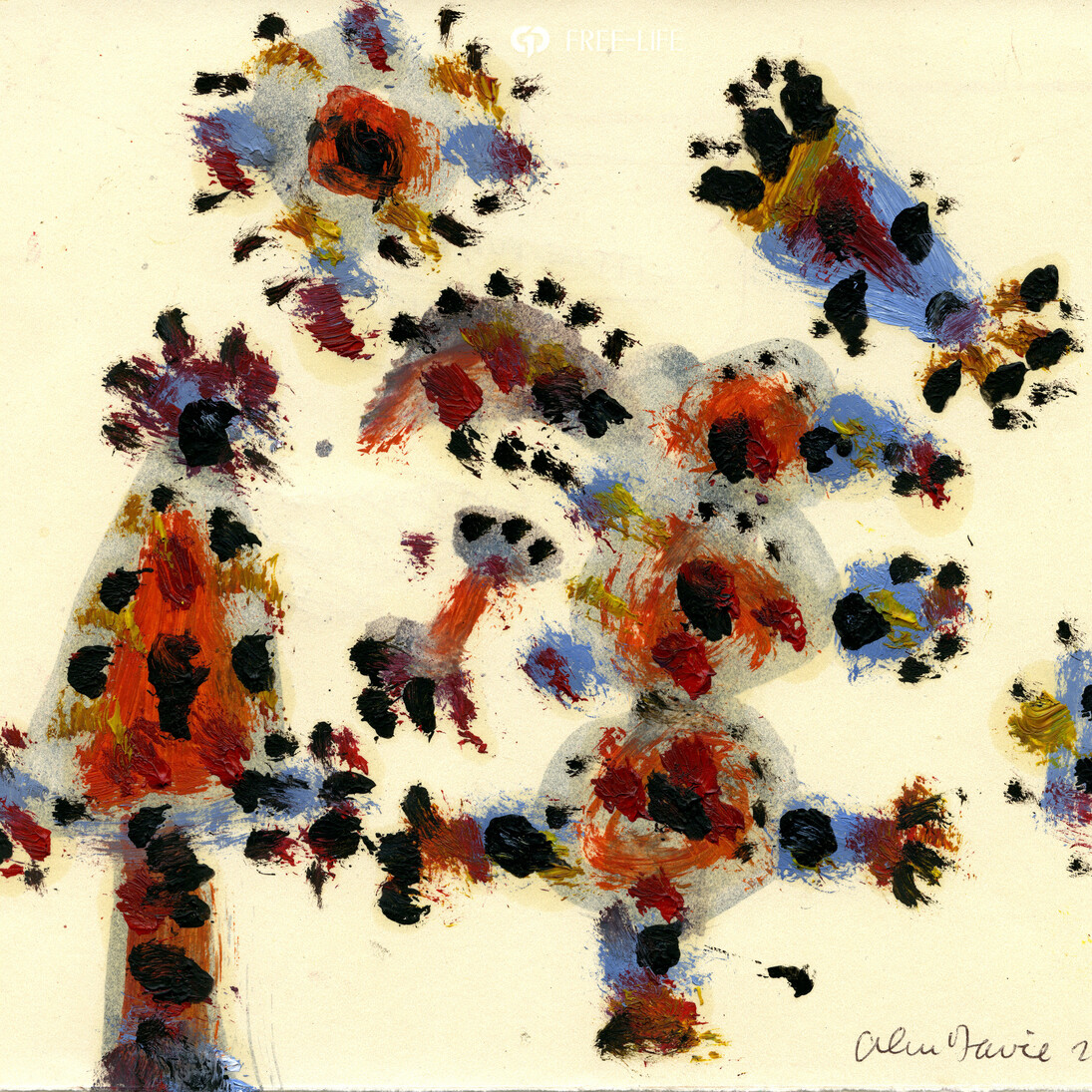 Alan Davie, Little Purply opus OG.3775, 2013, oil on paper, 6 1/8 x 7 1/8 in/15.6 x 18 cm