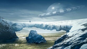 An unidentified flying object (UFO) hovering and camouflaged
