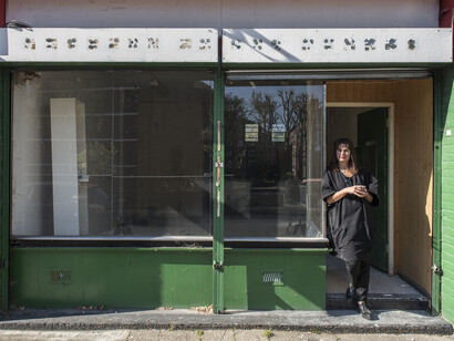 Artist, Rut Blees Luxemburg, outside her Shoreditch studio, (currently under renovation)
© Museum of London