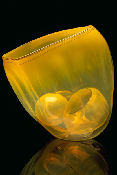 Dale Chihuly, Maize Basket Set with Oxblood Lip Wraps, Dimensions: 22 x 18 x 18", Piece Number: 01.2872.b4