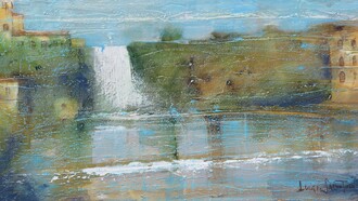 Luigi Salvatori, Cascata Isola Liri, acrilico su tela, cm 30x60, 2025