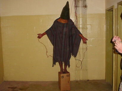A detainee at the Abu Ghraib prison in Iraq, 2003