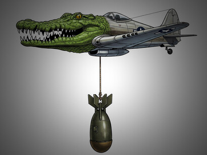 Bombardiro Crocodilo (Bombarding Crocodile) is a meme that emerged on platforms like IG, TikTok and YouTube. It is a humorous concept of a flying crocodile that "bombs" people, often with imagery depicting it dropping objects or sounds
