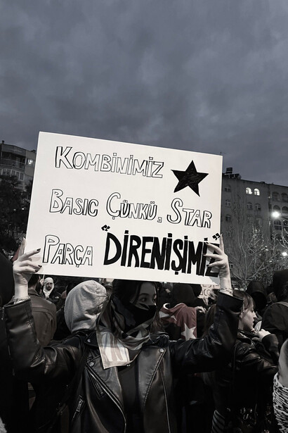 Protesters in Turkey held banners in March 2025 after the mayor of Istanbul was arrested