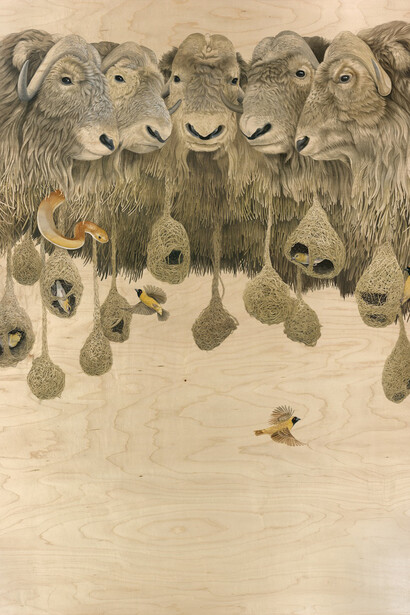 Tiffany Bozic, Strength in Numbers, Acrylic on maple panel, 2014, 45 x 32 inches