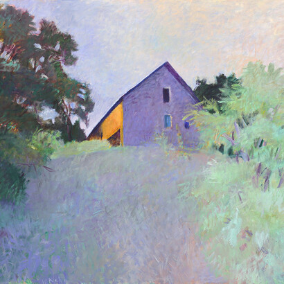 Wolf Kahn, Barn Atop a Ridge, 1987, Oil on canvas, 72 x 84 inches, 182.9 x 213.4 cm. Signed: "W Kahn" (lower center)