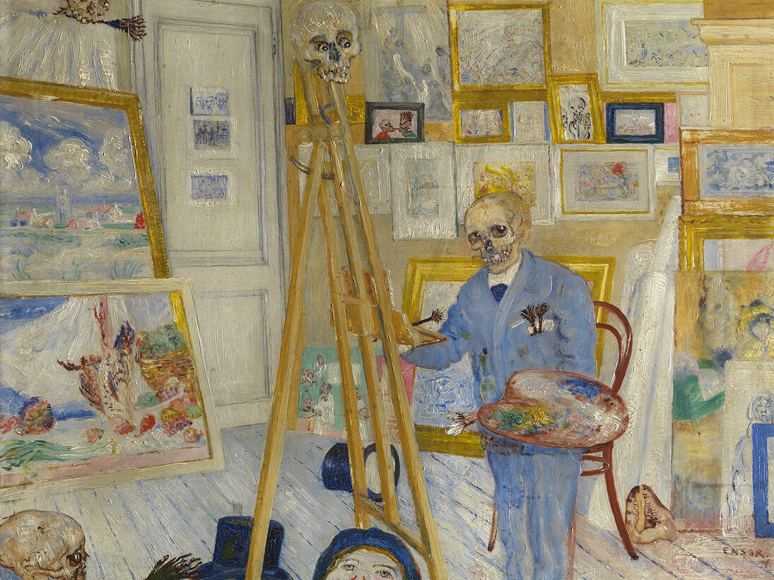 James Ensor. Skeleton Painting, c. 1896. Royal Museum of Fine Arts Antwerp, 3112 © 2014 Artists Rights Society (ARS), New York / SABAM, Brussels. Image: Royal Museum of Fine Arts Antwerp. © Lukas-Art in Flanders vzw. Photo by Hugo Maertens.